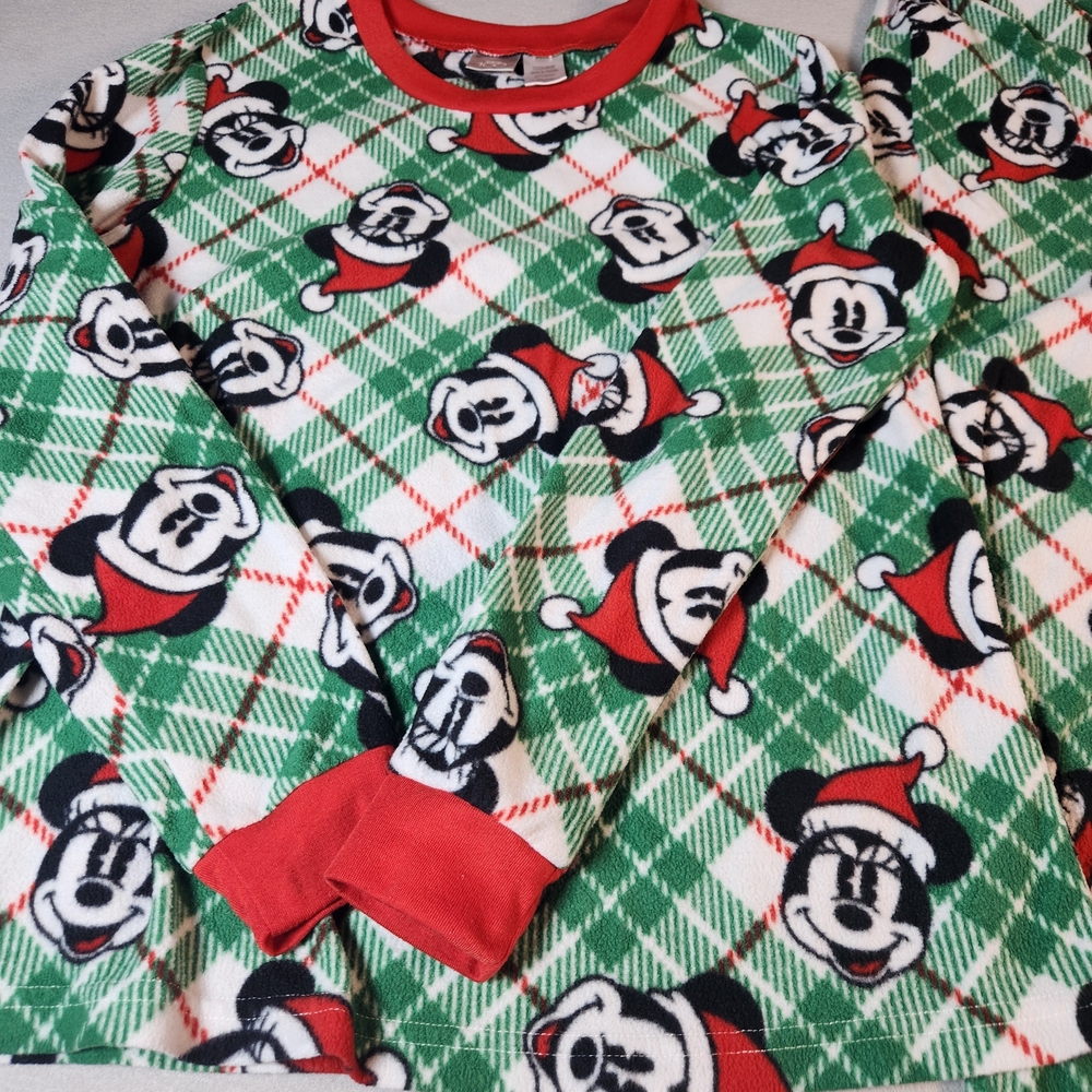 Disney Green Plaid Mickey Mouse Holiday Pajama Set with Red Trim - Picture 4 of 7
